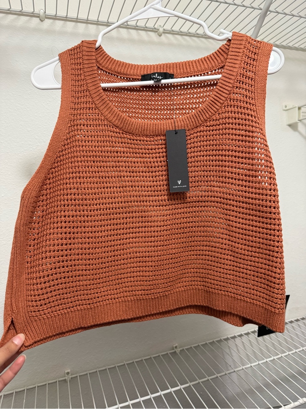 Lulu's Terracotta Open-Knit Cropped Tank